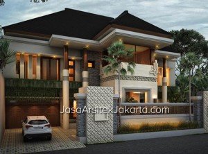 Desain rumah megah double facade luas 470 m2 gaya Bali tropis