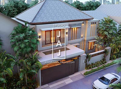 Desain Rumah Tinggal 2 Lantai 239 m2 Bali Modern Bu Ratna di Jakarta Timur