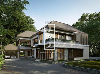 Desain Rumah Tinggal 2 Lantai 400m2 style Bali Modern di Papua