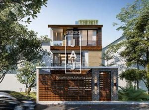 Desain Rumah 3 Lantai 178m2 style Modern Tropical Ibu Diah di Jakarta