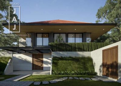 Desain Renovasi Rumah 2 Lantai dengan Taman Miring Unik pada Fasadnya
