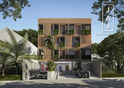Desain Mini Apartment Modern Tropis dengan Kios dan 36 Unit Kamar